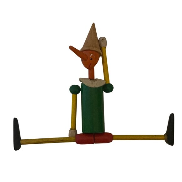 Vintage Wooden Pinocchio Figurine Christmas Ornament Movable Limbs Hand Painted - Picture 7 of 10